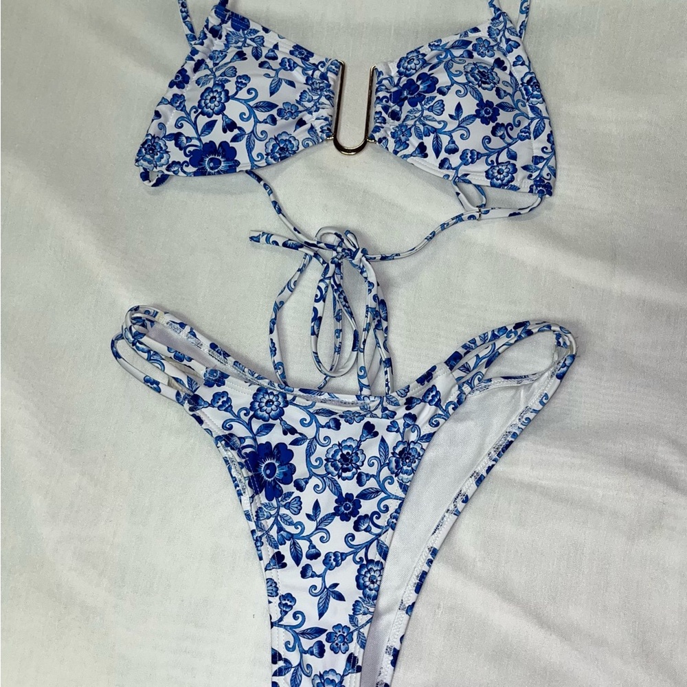 SHEIN Blue and White Floral Swimsuit
